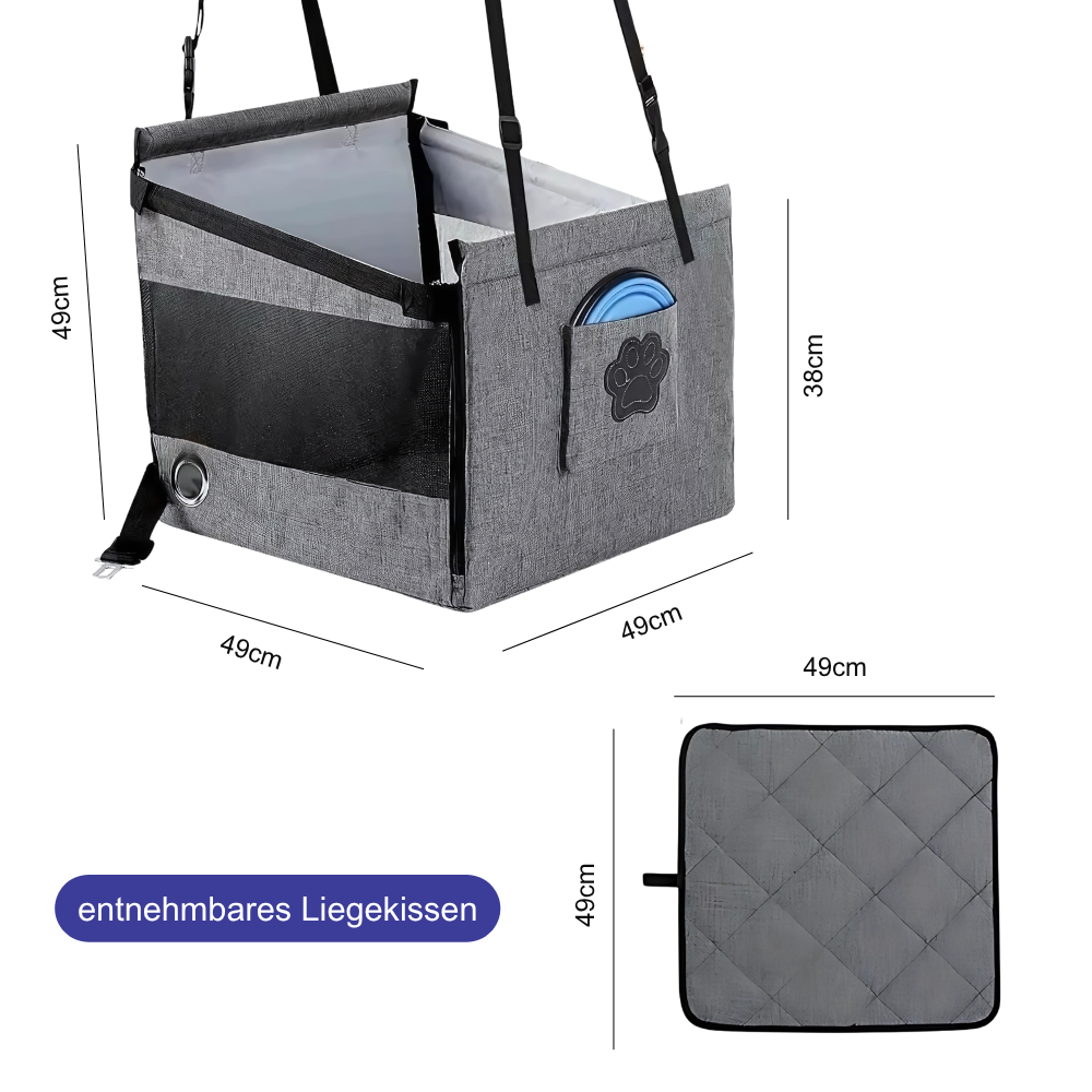 Sicher. Bequem. Platzsparend. – Der Autositz für Hunde & Katzen.