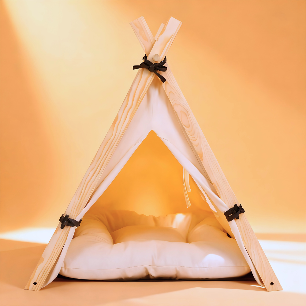 Stylish. Sauber. Platzsparend. – Das Tipi-Zelt für Katzen & Hunde.