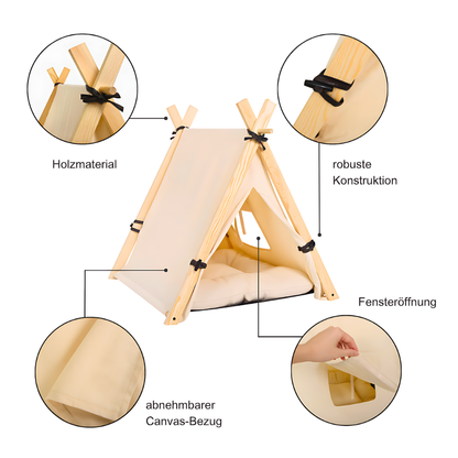 Stylish. Sauber. Platzsparend. – Das Tipi-Zelt für Katzen & Hunde.