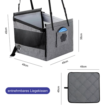 Sicher. Bequem. Platzsparend. – Der Autositz für Hunde & Katzen.