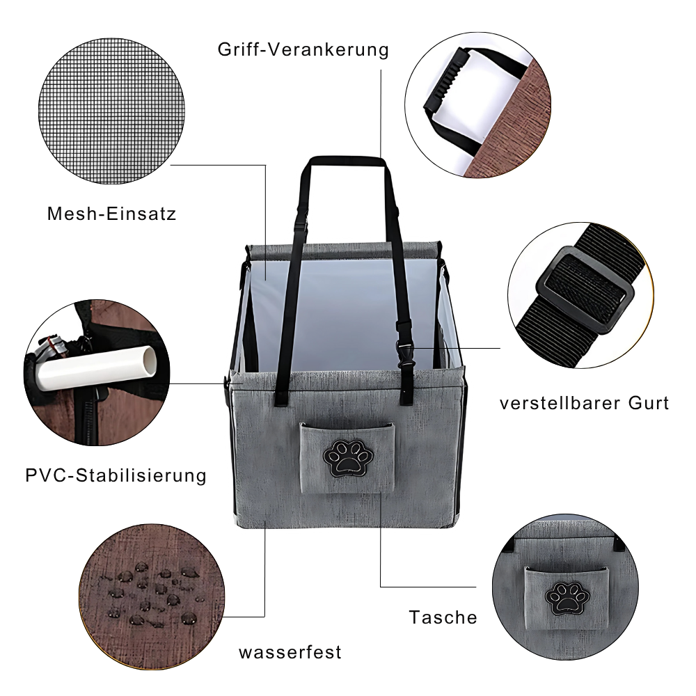 Sicher. Bequem. Platzsparend. – Der Autositz für Hunde & Katzen.