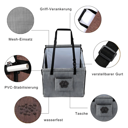 Sicher. Bequem. Platzsparend. – Der Autositz für Hunde & Katzen.