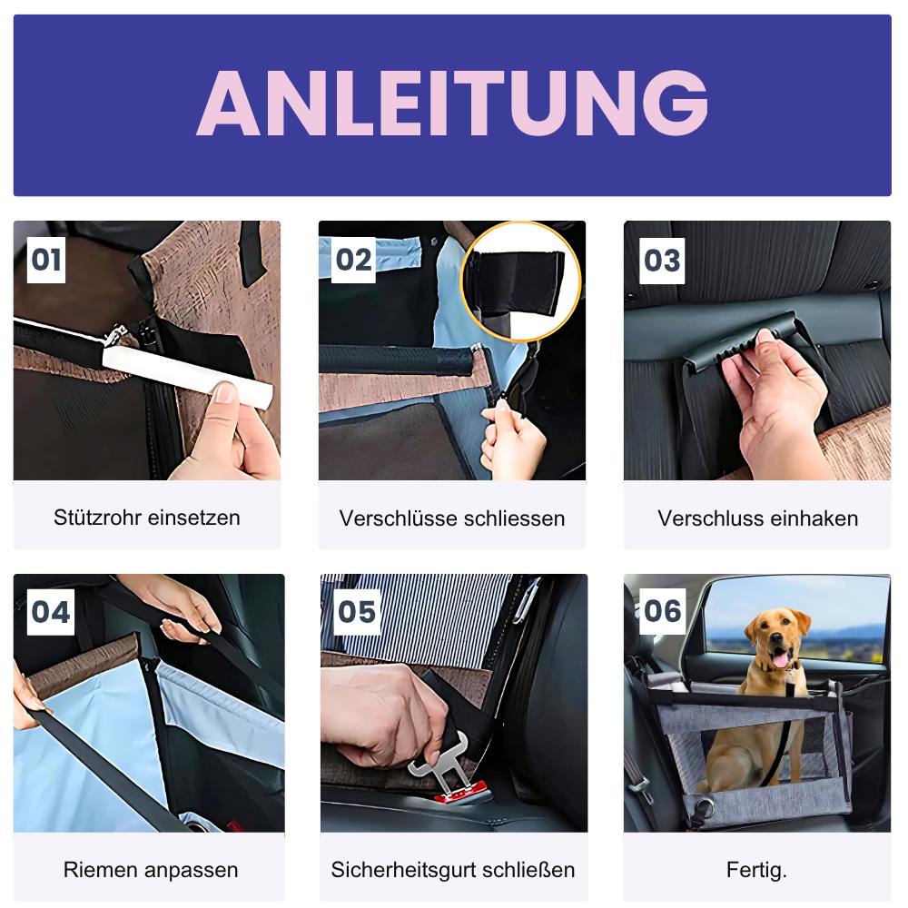 Sicher. Bequem. Platzsparend. – Der Autositz für Hunde & Katzen.