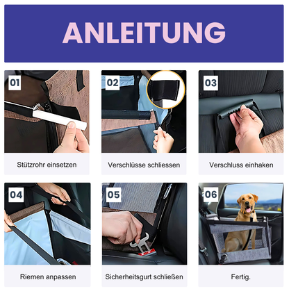 Sicher. Bequem. Platzsparend. – Der Autositz für Hunde & Katzen.