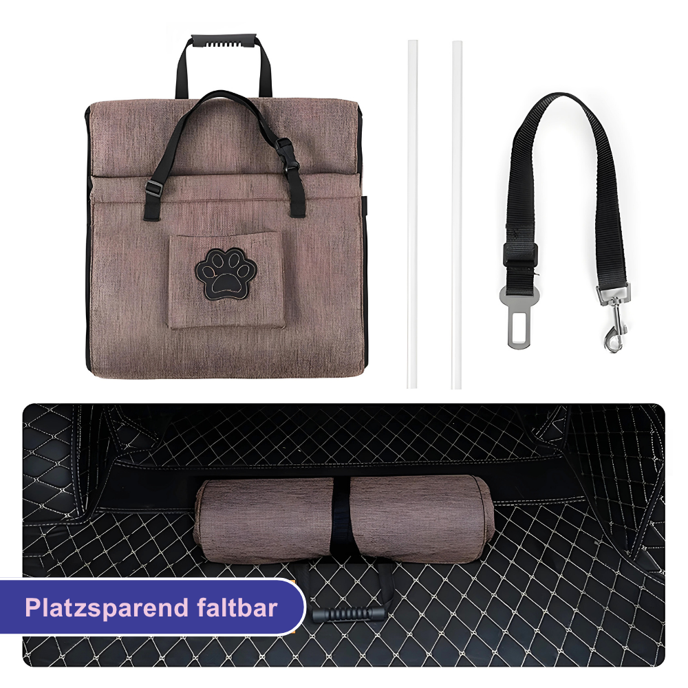 Sicher. Bequem. Platzsparend. – Der Autositz für Hunde & Katzen.